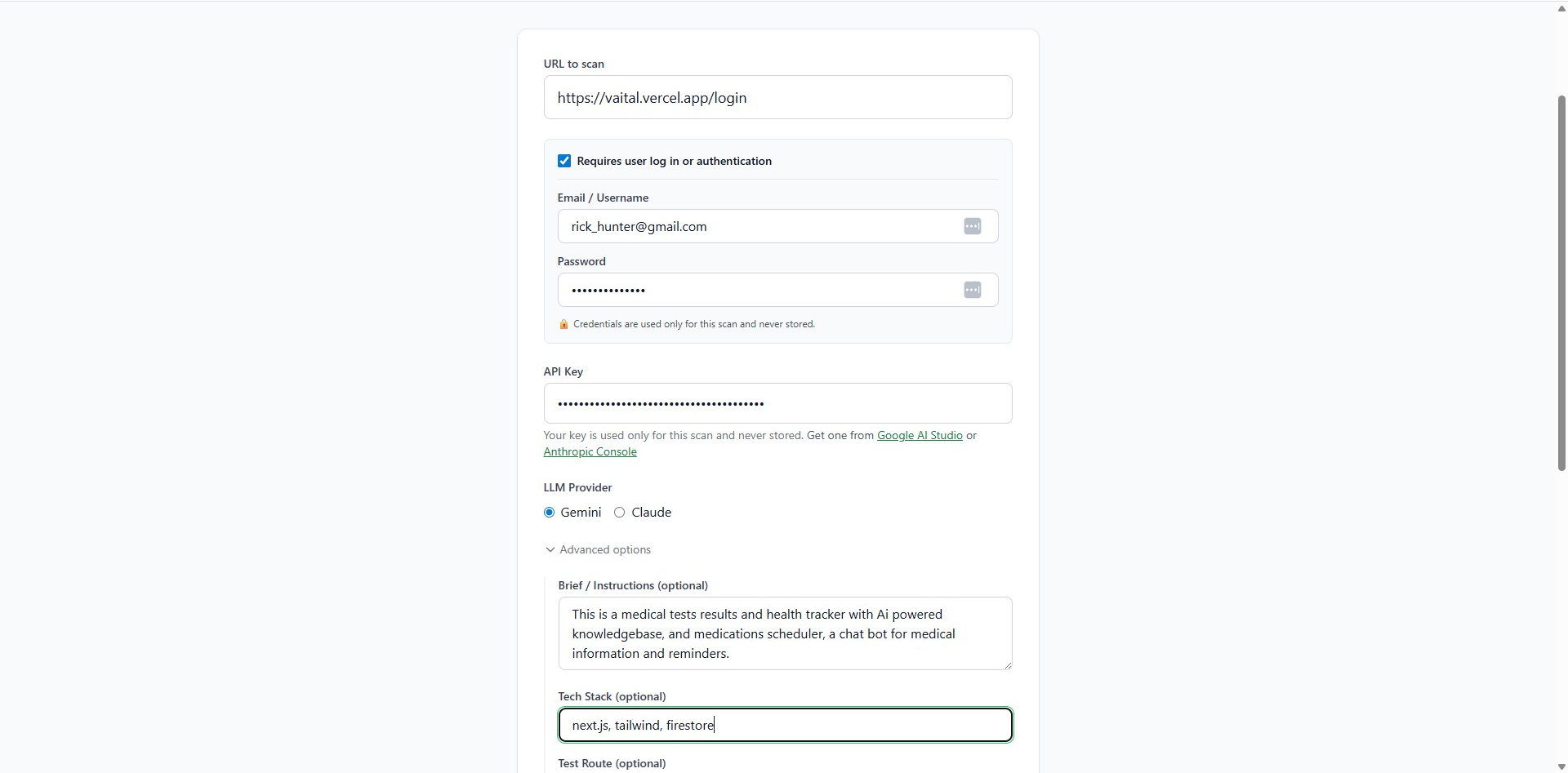 GoNoGo — Scan Config